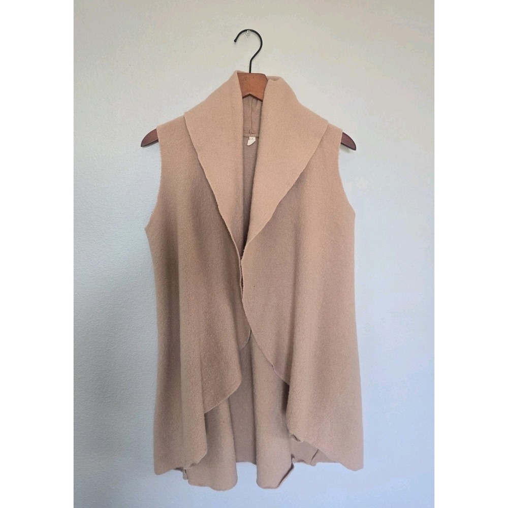 MOTH Anthropologie 100% Wool Waterfall Open Front Vest Shawl Collar XS/S Beige